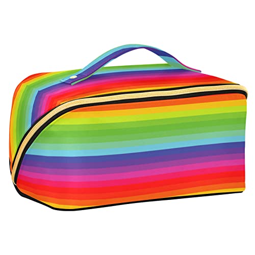 ODAWA Abstrakte Handmalerei Reise Make-up Tasche Tragbare Große Öffnung Kosmetiktasche Tolietry Tasche für Frauen und Mädchen, Regenbogen-Linien von ODAWA