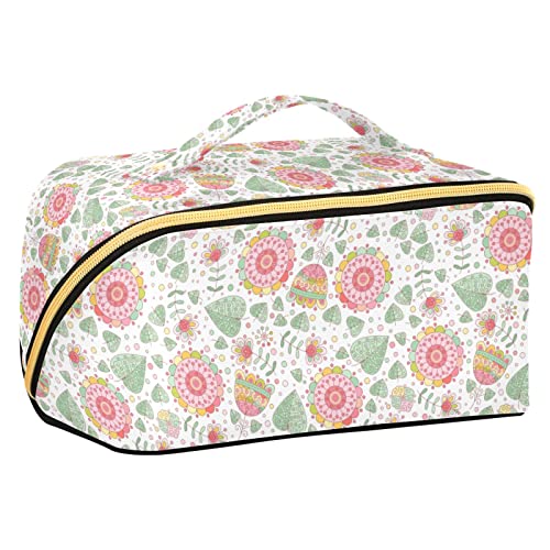 ODAWA Bunte Reise-Make-up-Tasche mit Pfotenabdruck, tragbar, große Öffnung, Kosmetiktasche für Damen und Mädchen, Abstrakte Muster Blumen Blätter von ODAWA