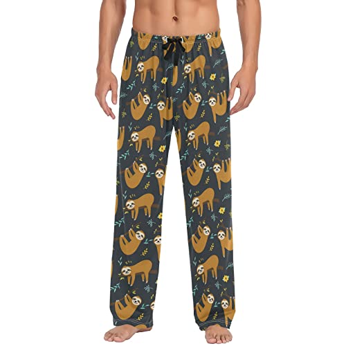 ODAWA Pyjamahose für Herren, Joystick, Gamer, Schlaf-Lounge-Hose mit Taschen, lange PJ-Hose, Niedliches Cartoon-Faultiermuster, X-Large von ODAWA