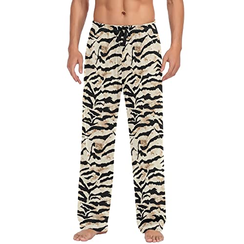 ODAWA Pyjamahose für Herren, Totenköpfe, Blumen-Stil, Schlaf-Lounge-Hose mit Taschen, lange PJ Hose, Abstraktes Zebra, X-Large von ODAWA