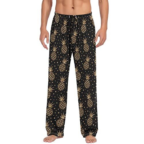 ODAWA Pyjamahose für Herren, Tribal-Muster, Schlaf-Lounge-Hose mit Taschen, lange PJ-Hose, Goldene Ananas 1, Large von ODAWA