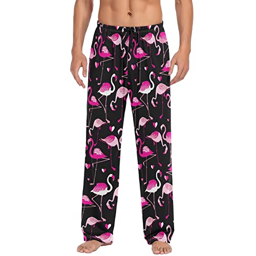 ODAWA Pyjamahose für Herren, hawaiianisch, Tribal-Schlafhose, mit Taschen, lange PJ Hose, Muster rosa Flamingos 11, Medium von ODAWA