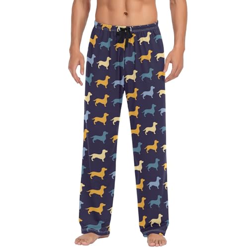 ODAWA Pyjamahose für Herren, traditioneller Stil, Schlaf-Lounge-Hose mit Taschen, lange PJ-Hose, Dekorativer Hintergrund mit Dackel-Motiv, Large von ODAWA