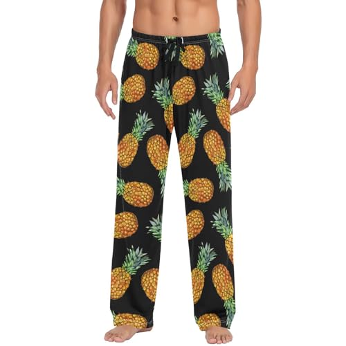 ODAWA Pyjamahose für Herren, trendig, illustriert, Schlaf-Lounge-Hose mit Taschen, lange PJ Hose, Aquarell Ananas Obst, Medium von ODAWA