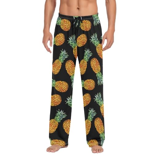ODAWA Pyjamahose für Herren, trendig, illustriert, Schlaf-Lounge-Hose mit Taschen, lange PJ Hose, Aquarell Ananas Obst, X-Large von ODAWA