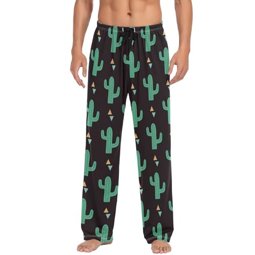 ODAWA Pyjamahose für Herren, trendig, illustriert, Schlaf-Lounge-Hose mit Taschen, lange PJ Hose, Kakteen-Dreiecke, Medium von ODAWA