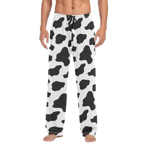 ODAWA Pyjamahose für Herren, trendig, illustriert, Schlaf-Lounge-Hose mit Taschen, lange PJ Hose, Kuhtextur, wiederholtes Design, Large von ODAWA