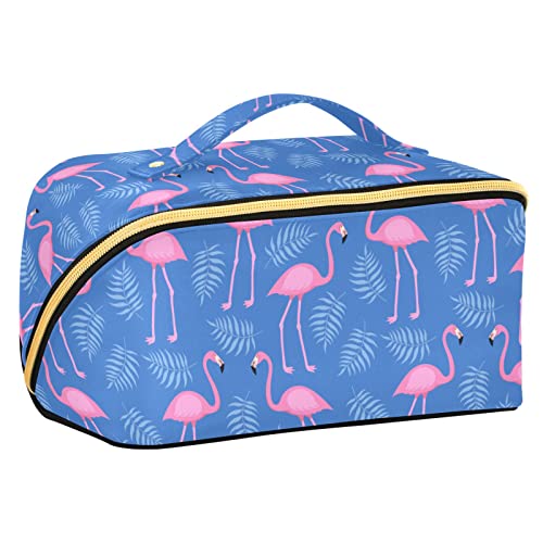 ODAWA Reise-Make-up-Tasche mit Flamingo-Muster, tragbar, große Öffnung, Kosmetiktasche für Damen und Mädchen, Nahtloses trendiges tropisches Muster von ODAWA