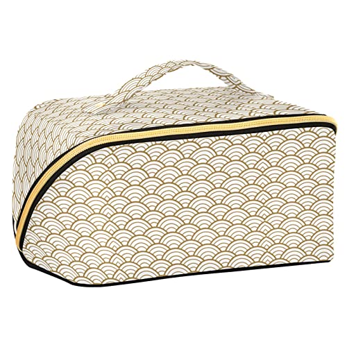 ODAWA Reise-Make-up-Tasche mit goldenem Hintergrund, tragbar, große Öffnung, Kosmetiktasche, Werkzeugtasche für Damen und Mädchen, Gold Hintergrund Muster von ODAWA