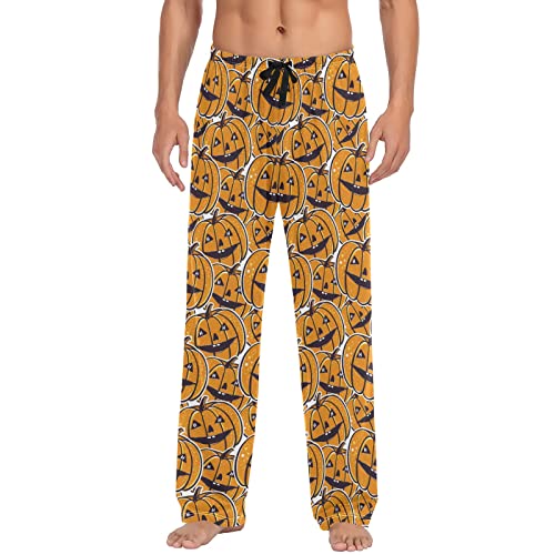 Pyjamahose für Herren Halloween Kürbis Schlaf Lounge Hose mit Taschen Lange PJ Hose, Halloween Kürbis 7, Medium von ODAWA