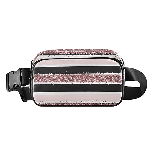 Niedliche Faultier-Sommer-Gürteltasche für Damen und Herren, Hüfttasche mit verstellbarem Riemen, Rosa / Schwarz gestreift von ODAWA