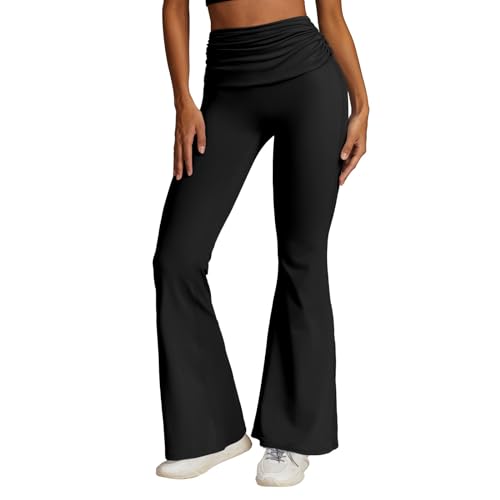 OEAK Damen Yogahose Bootcut Schlaghose High Waist Sporthose Freizeithose Blickdicht Flare Leggings Gym Workout Jogging Trainingshose Jazzpants,Rabenschwarz,XL von OEAK