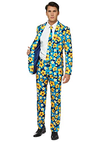 OFFSTREAM Faschingskostüme für Herren - Mit Jackett, Hose und Krawatte mit Festlichen Print, M, Tropical Flower Blue OFFSTREAM Faschingskostüme für Herren - Mit Jackett, Hose und Krawatte mit Festlichen Print, M, Tropical Flower Blue von OFFSTREAM