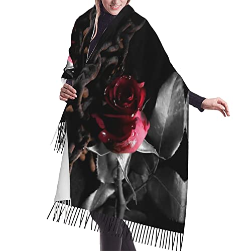 Guitars Art Fall Warm Cashmere Fransen Schals Wraps Schals, Unisex für Männer und Frauen Winterschal Bandana Halstuch, Gothic Black Roses, Einheitsgröße von OGNOT