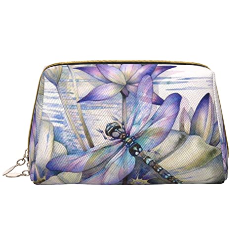 OGNOT Dragonfly On Lotus Flower Kulturbeutel Reiseorganizer für Männer und Frauen, leichte Leder-Make-up-Tasche, große Kosmetiktasche, Libelle auf Lotusblume, Einheitsgröße von OGNOT