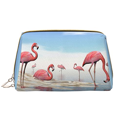 OGNOT Gitarren-Kulturbeutel, Reise-Organizer für Männer und Frauen, leichte Leder-Make-up-Tasche, große Kosmetiktasche, Flock of Pink Flamingos on the Beach, Einheitsgröße von OGNOT