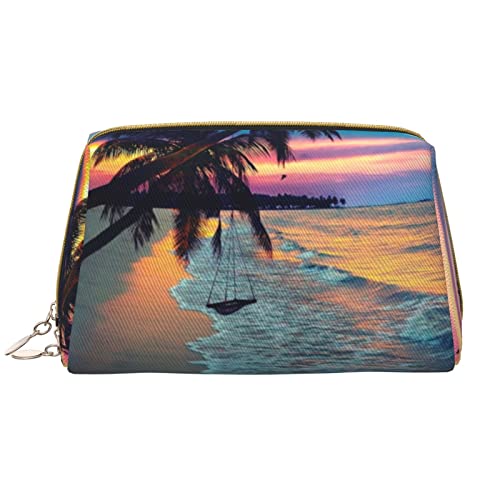 OGNOT Green Ghost Horror Halloween Kürbis Kulturbeutel Reise Organizer für Männer und Frauen, leichte Leder-Make-up-Tasche, große Kosmetiktasche, Coconut Beach Sunset Hängematte, Einheitsgröße von OGNOT