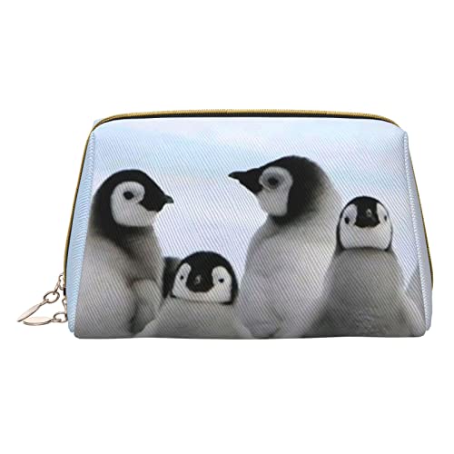 OGNOT Kulturbeutel mit Gänseblümchen-Motiv, Reise-Organizer für Männer und Frauen, leichte Leder-Make-up-Tasche, kleine Kosmetiktasche, Junge Pinguine mit Schnee, Einheitsgröße von OGNOT