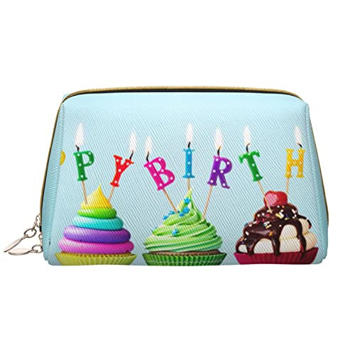 OGNOT Mexiko-Flagge und Tequila-Kulturbeutel, Reise-Organizer für Männer und Frauen, leichte Leder-Make-up-Tasche, große Kosmetiktasche, Bunte Cupcakes mit Aufschrift "Happy Birthday", Einheitsgröße von OGNOT