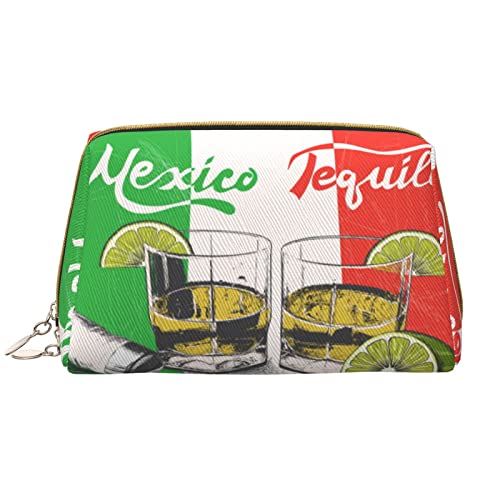 OGNOT Mexiko-Flagge und Tequila-Kulturbeutel, Reise-Organizer für Männer und Frauen, leichte Leder-Make-up-Tasche, große Kosmetiktasche, Mexiko-Flagge und Tequila, Einheitsgröße von OGNOT