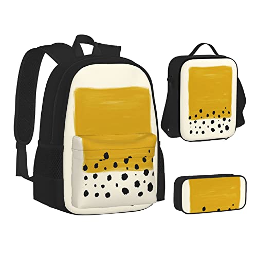 OGNOT Schulrucksack, Senfgelb und schwarz, bedruckt, für Teenager, Mädchen, Jungen, Schultaschen, Büchertasche mit Lunch-Tasche, Federmäppchen, Reisetagesrucksack-Sets, Senfgelb / Schwarz, Einheitsgröße von OGNOT