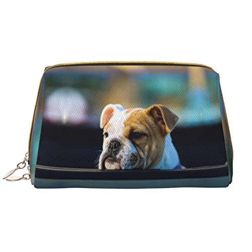 OGNOT Sonnenblumenfeld-Kulturbeutel, Reise-Organizer für Männer und Frauen, leichte Leder-Make-up-Tasche, große Kosmetiktasche, Niedliche Bulldogge, Einheitsgröße von OGNOT