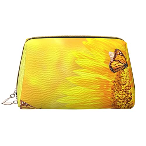 OGNOT Weißer Schwan-Kulturbeutel, Reise-Organizer für Männer und Frauen, leichte Leder-Make-up-Tasche, große Kosmetiktasche, Sonnenblume Schmetterling Sonne, Einheitsgröße von OGNOT