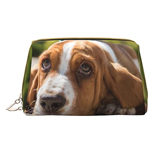 OGNOT Weißer Tiger Kulturbeutel, Reise-Organizer für Männer und Frauen, leichte Leder-Make-up-Tasche, kleine Kosmetiktasche, Basset Hound, Einheitsgröße von OGNOT