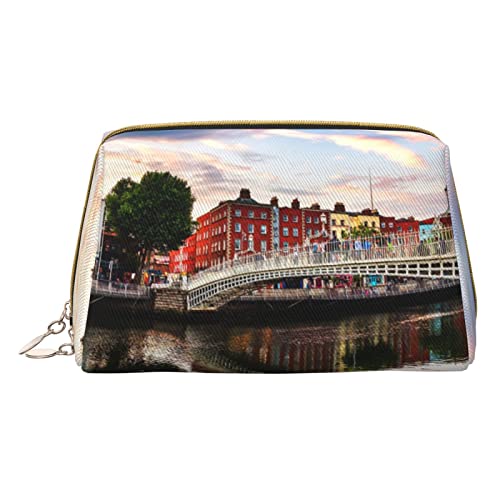 OGNOT Weißer Tiger Kulturbeutel, Reise-Organizer für Männer und Frauen, leichte Leder-Make-up-Tasche, kleine Kosmetiktasche, Dublin Irland Ha Penny Bridge River, Einheitsgröße von OGNOT