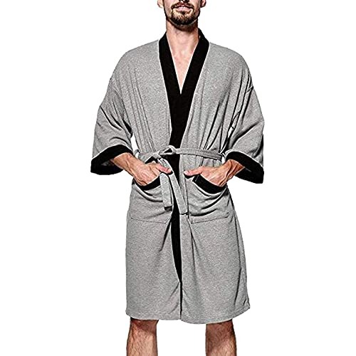 OGOUGUAN Herren Waffel Kimono Robe Baumwolle Leicht Nachthemden Bademantel Nachtwäsche Gr. M, Grau/Schwarz OGOUGUAN Herren Waffel Kimono Robe Baumwolle Leicht Nachthemden Bademantel Nachtwäsche Gr. M, Grau/Schwarz von OGOUGUAN