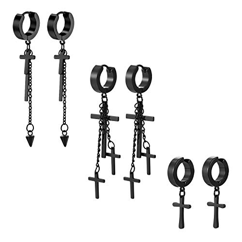 OIDEA Herren Damen Creolen Ohrringe Kreuz Set 3pcs, Länge Anhänger Quaste Ohrstecker Ohrclip von OIDEA