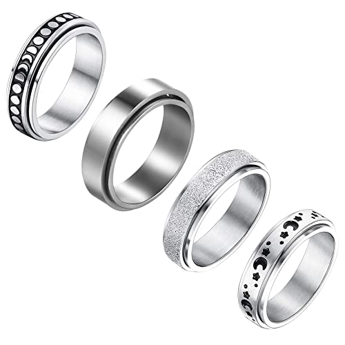 OIDEA 311695-DEF Fidget Ringe Set Herren Drehbarer Spinner Ring Junge für Mann Edelstahl-4 Pcs Größe 52 (16.6) von OIDEA