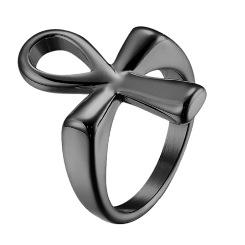 OIDEA Ankh Ring aus Edelstahl Schwarz: Vintage Ankh Kreuz Ringe Herren Damen Ägyptisch Fingerring Religiöses Partnerring Retro Freundschaftsring Schmuck Geschenk für Männer Frauen Größe 67 von OIDEA