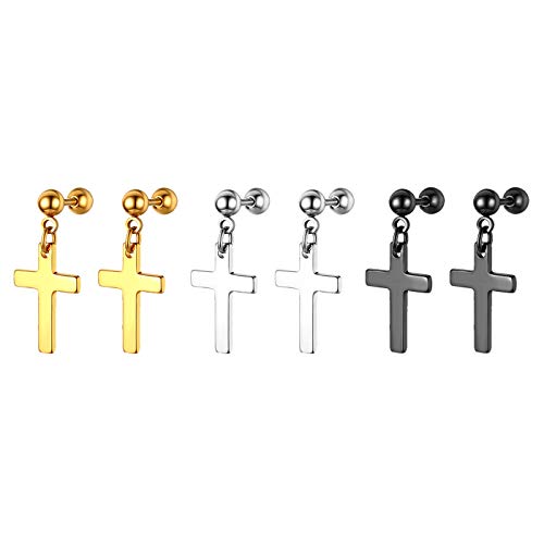 OIDEA Kreuz Ohrstecker Set 3Pcs Damen Herren Ohrringe mit Kreuz Anhänger Ohrpiercing Schwarz Gold Silber von OIDEA