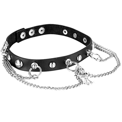 OIDEA Damen Choker Echt Leder mit Kette Nieten, verstellbar Schwarz von OIDEA