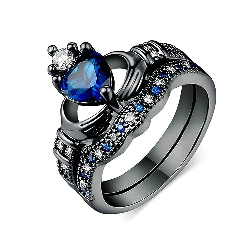 OIDEA Damen Ring Krone Herzförmige Strasssteine: Pärchen Blau Cubic Zirkonia Hochzeitsring aus Edelstahl Partnerringe für Frauen als Geschenk in Weihnachtstag Valentingstag, Größe 62 (19.7) von OIDEA