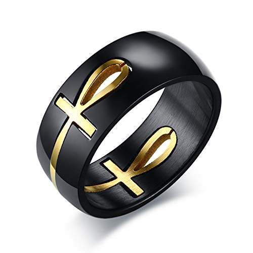 OIDEA Edelstahl Ringe Kreuz schwarz für Herren Damen, Klassiker Retro Charm ägyptische Kreuz Abnehmbar Ringe Herrenring Edelstahlring Bandring von OIDEA