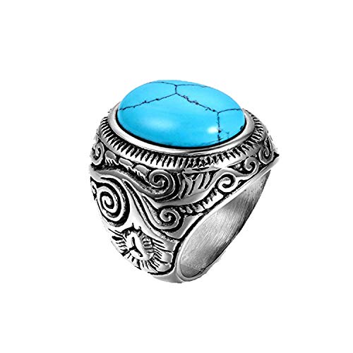 OIDEA Edelstahl Ringe silber für Herren Damen, Klassiker Retro Charm Künstlicher Türkis Steine Edelstahlring Herrenring Ringgrößen 57 (18.1) von OIDEA