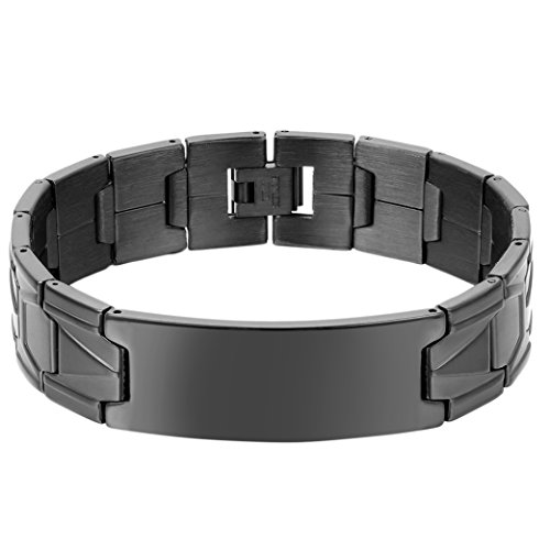 OIDEA Gravurbar Herren Armband, Hochglanz Poliert Edelstahl Link Handgelenk, 16mm Breit 20cm, schwarz von OIDEA