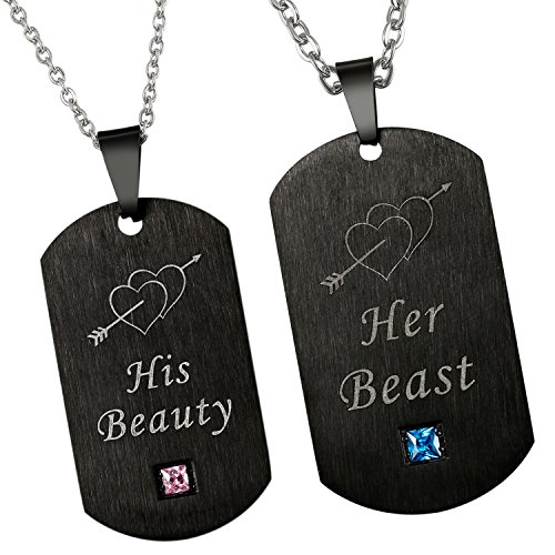 OIDEA Halskette Text und Bild Gravierte Dog Tag mit Gravur, Geschenke für Paare Partner Pärchen Couple Velentines Verliebter, Schwarz von OIDEA