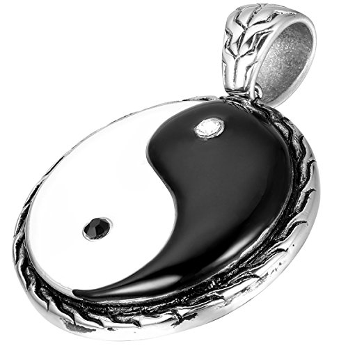 OIDEA Herren Anhänger mit Halskette, Edelstahl Tai Chi Yin Yang Ba Gua acht Trigramme Anhänger mit 55cm Kette Halband, Weiss Schwarz Silber von OIDEA