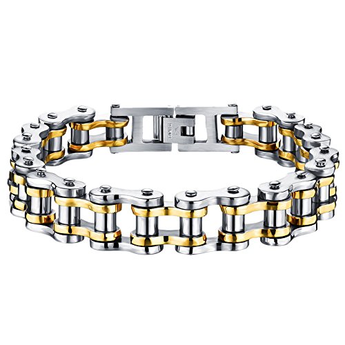 OIDEA Herren Armband Fahrradkette Edelsathl: 13mm breit Silbergold Biker Motorradkette Gliederkette Link Handgelenk poliert Schmuck Gebuurtstag Geschenk für Männer Junge Freund von OIDEA