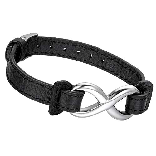 OIDEA Armband mit unendlichkeitszeichen, Elegant 23CM Leder Armreifen Verstellbar, Schwarz von OIDEA