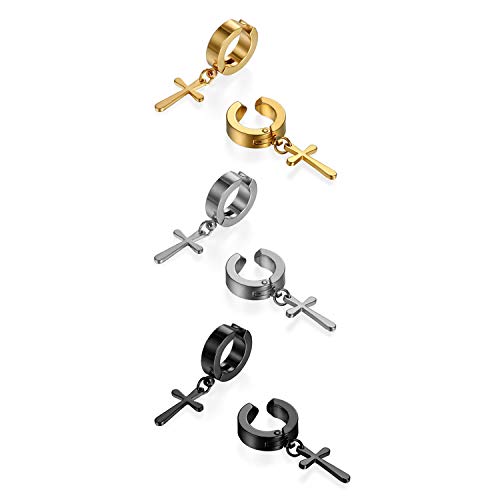 OIDEA Herren Damen Creolen Ohrringe Kreuz Set 3pcs, Fake Klappcreolen Ohrclip Ohne Ohrloch von OIDEA