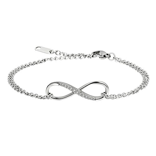 OIDEA Herren Damen Infinity Armband, Edelstahl Unendlichkeit Symbol Lieben Zirkonia Armreifen Panzerarmband Kettenarmband, silber von OIDEA