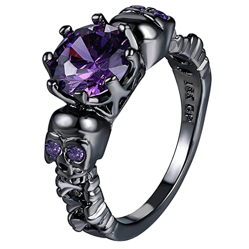 OIDEA Herren-Damen Ringe Schwarz Totenkopf mit Lila Zirkon Persönlichkeit Punk Stil Vintage 60 (19.1) von OIDEA