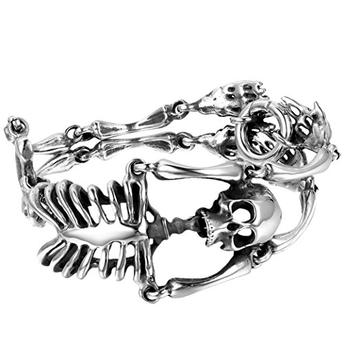 OIDEA Herren Armband Skull aus Edelstahl: 35mm Breit schwer Groß Schädel Totenkopf Armreif Vintage Handgelenk poliert Silber Handgelenk Schmuck Geschenk für Männer Jungen von OIDEA