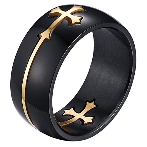 OIDEA Herren Ring Schwarz Kreuz: Bandring 8mm breit Retro Polished Verlobungsringe Trauringe mit abziehbar Gold Kreuz Kruzifix Geburtstag Geschenk für Männer Größe 60 von OIDEA