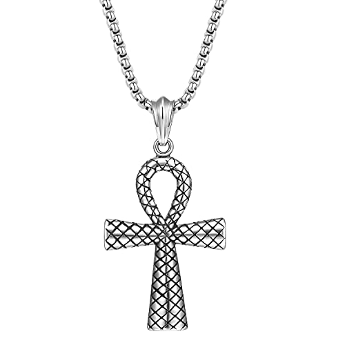 OIDEA Herren Halskette Ankh Kreuz: Vintage Kreuzkette aus Edelstahl mit Weizennkette Antik Kette mit Ankh Kreuz Anhänger Geschenk für Männer Junge von OIDEA