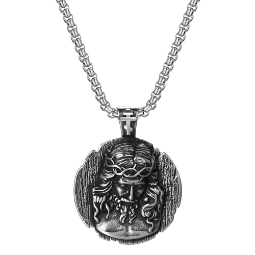 OIDEA Herren Halskette mit Medaille Anhänger: Kette aus Edelstahl mit Saint St. Heiligen Benedikt Kreis Anhängerkette Weizenkette Religiös Schmuck Geschenk für Männer Jungs von OIDEA